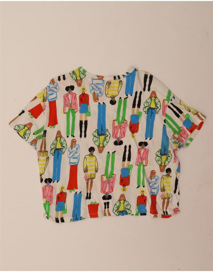 Zara Womens Abstract Pattern Crop Graphic T-Shirt Top UK 16 Grand Blanc Cassé