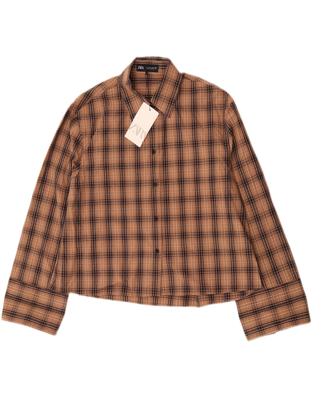Zara Chemise surdimensionnée pour femme UK 10 Petit coton à carreaux marron