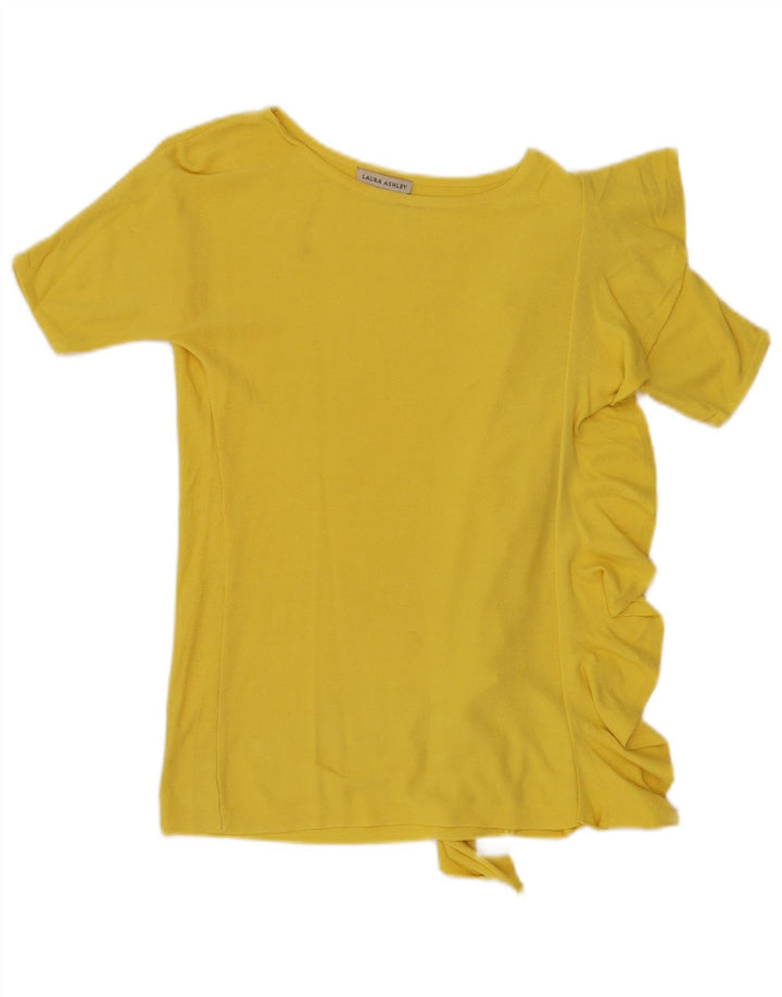 Laura Ashley Chemisier à volants sur le devant pour femme UK 10 Petite rayonne jaune