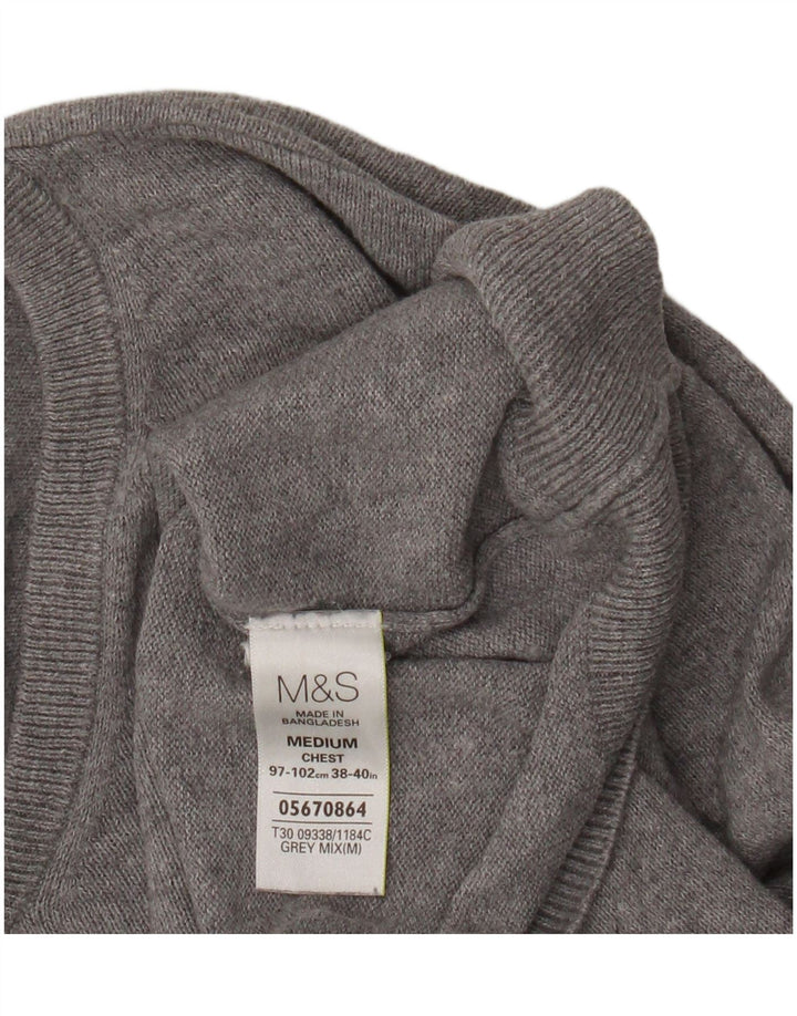 Marks & Spencer Pull Col V Homme Gris Moyen Coton