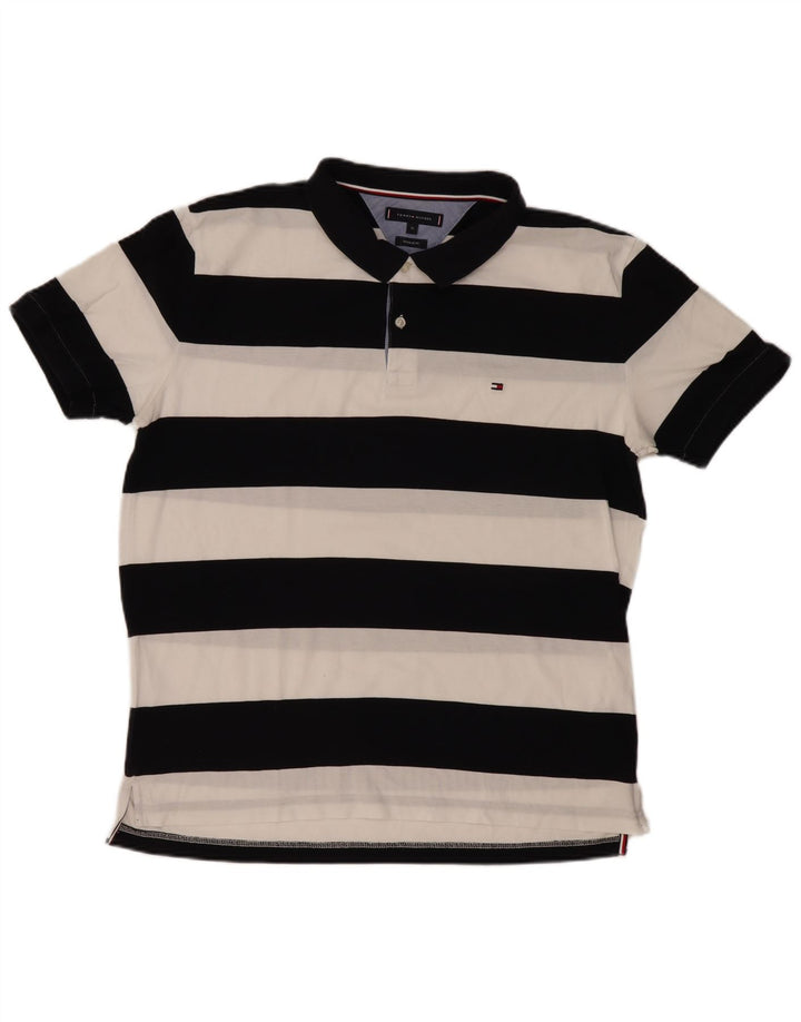 TOMMY HILFIGER Polo Regular Fit Homme XL Coton Rayé Noir