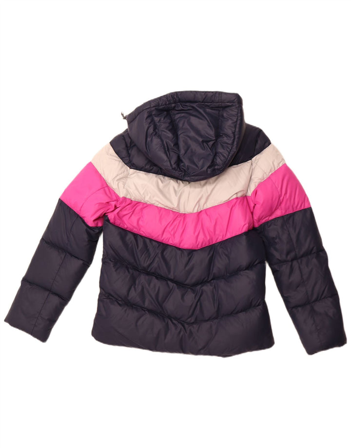 NIKE Veste matelassée à capuche pour femme UK 14 Medium Navy Blue Colourblock Nylon