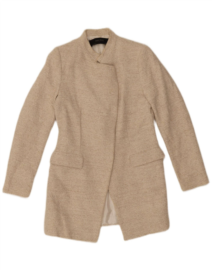 Zara Veste Blazer Ouverte Femme UK 12 Coton Chiné Beige Moyen