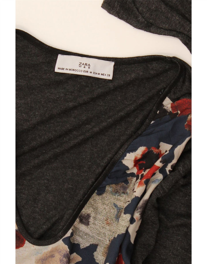 Zara Femme Top Manches Longues UK 44 Gris Moyen Floral