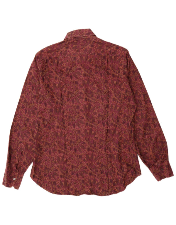 vintage Chemise Homme Taille 40 15 Moyen Bourgogne Floral
