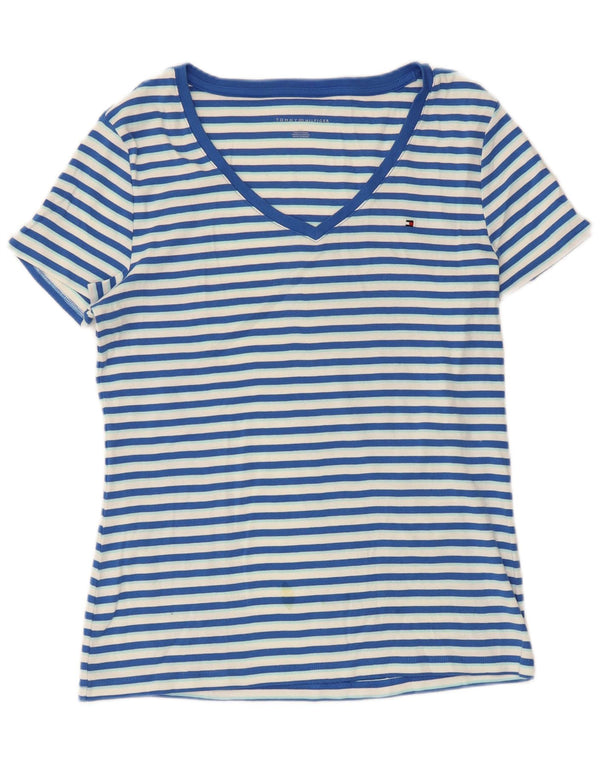Tommy Hilfiger Womens T-Shirt Top UK 14 Large Blue Striped Cotton