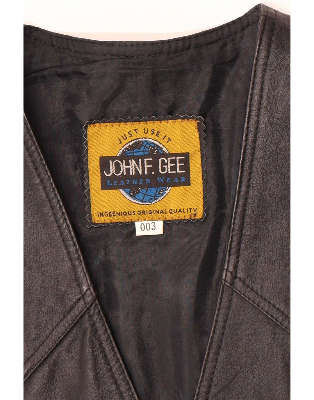 John F Gee Gilet en cuir pour homme Noir moyen