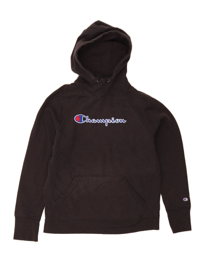 CHAMPION Womens Graphic Hoodie Jumper UK 14 Medium Black Vintage Champion and Second-Hand Champion from Messina Hembry 