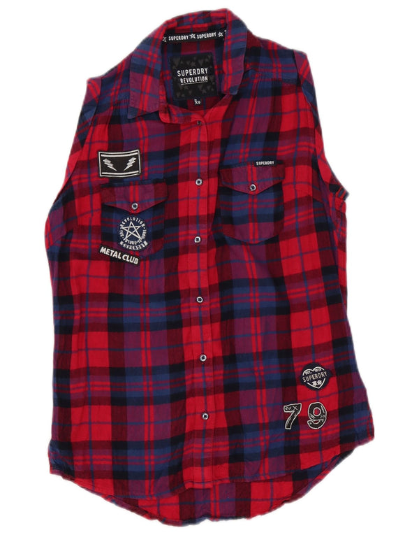 Superdry Chemise graphique surdimensionnée sans manches pour femme UK 2 2XS Rouge à carreaux