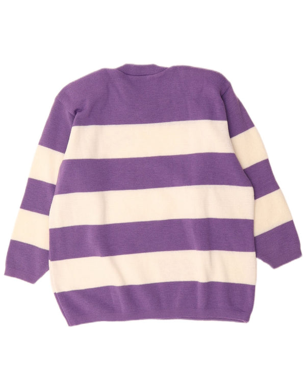 vintage Womens Crew Neck Jumper Sweater UK 14 Grand Violet Rayé