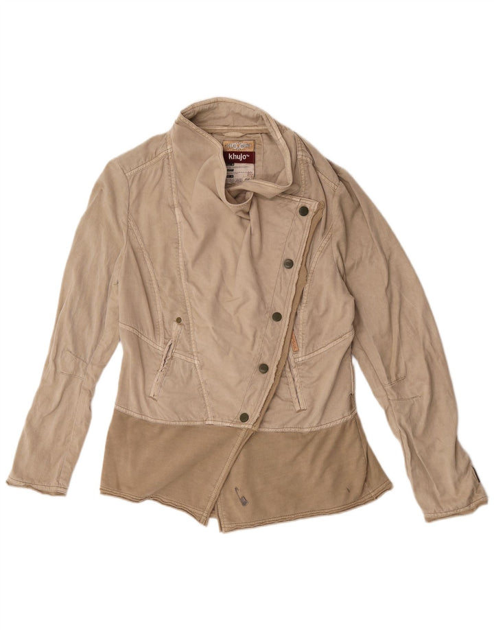 KHUJO Veste de motard pour femme UK 14 Beige moyen Colourblock Lyocell