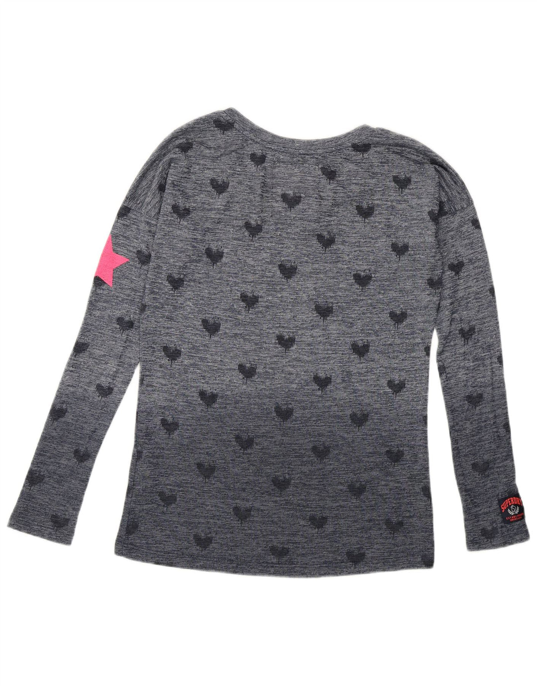 Superdry Haut graphique à manches longues pour femme UK 10 Petit Bleu Marine Spotted Love