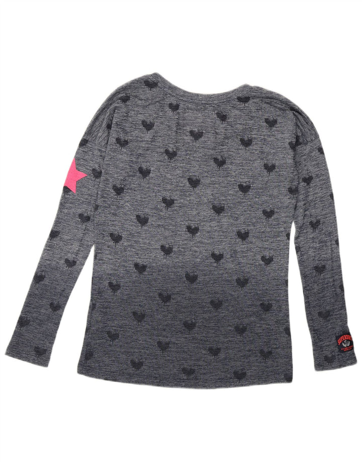 Superdry Haut graphique à manches longues pour femme UK 10 Petit Bleu Marine Spotted Love