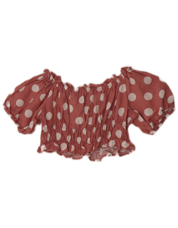 Zara Femmes Hors Épaule Crop Top UK 6 XS Rouge À Pois Lin
