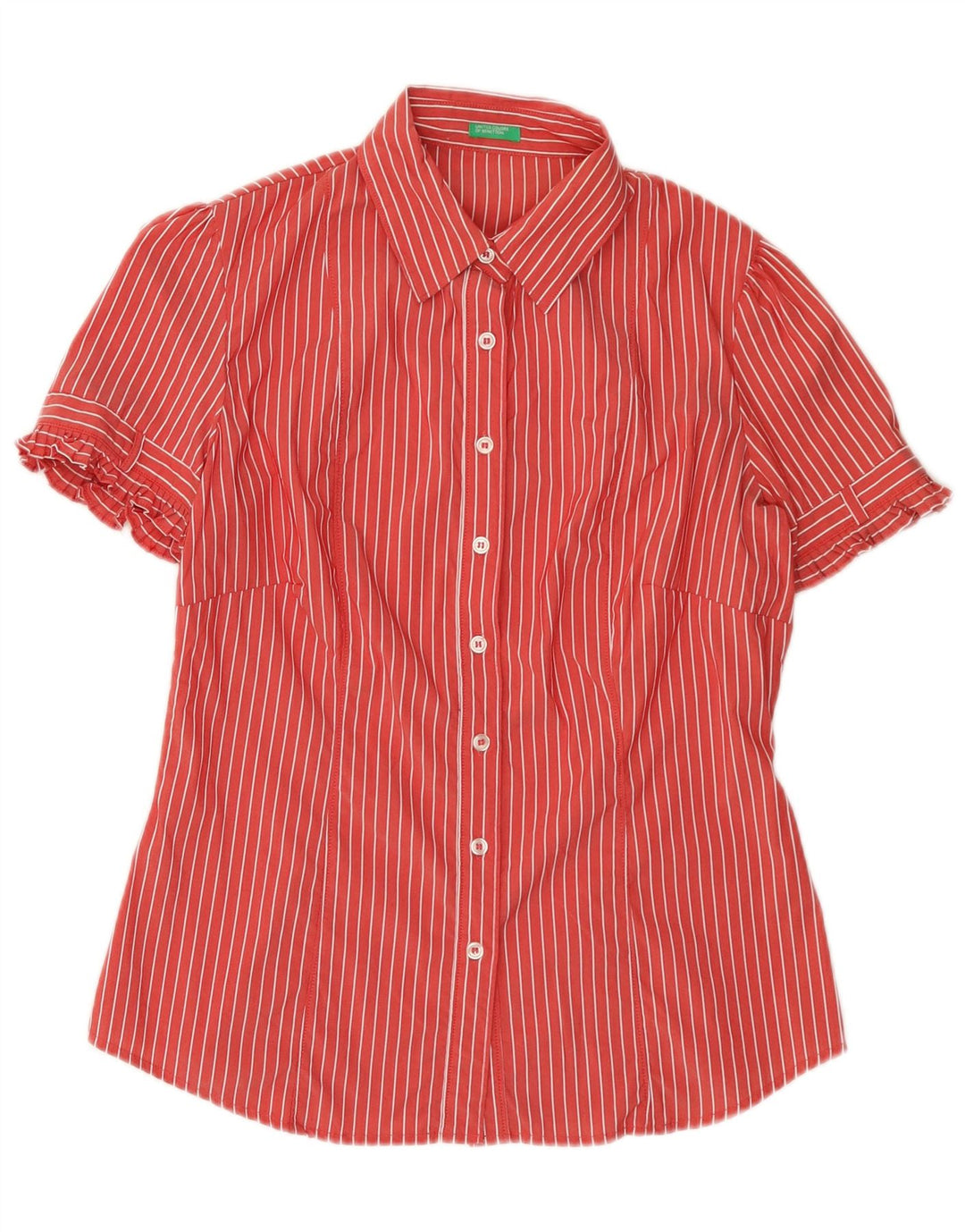 BENETTON Chemise à manches courtes pour femme UK 14 Medium Red Pinstripe