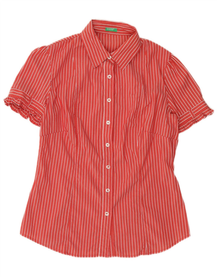 BENETTON Chemise à manches courtes pour femme UK 14 Medium Red Pinstripe