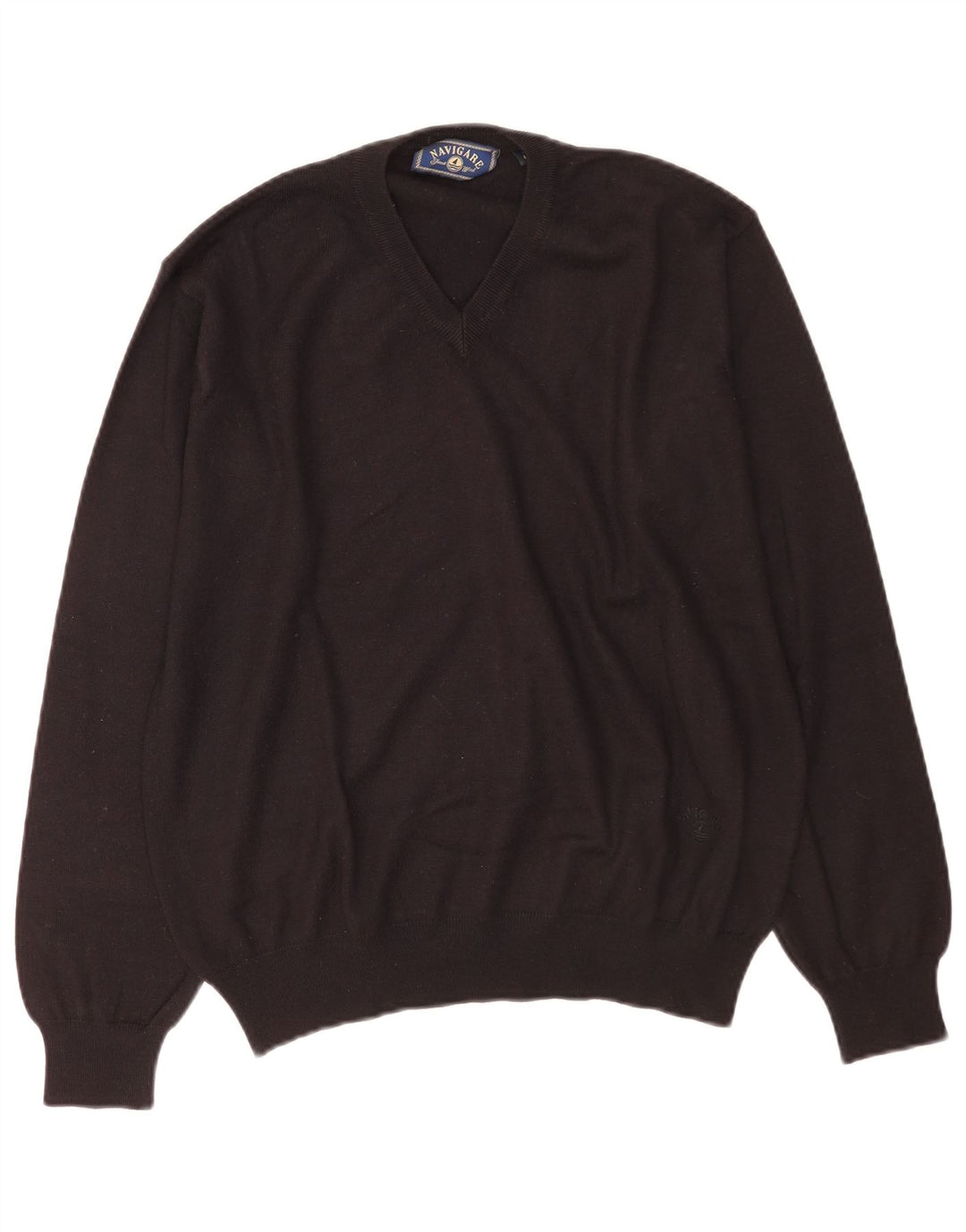 Navigare Pull col V pour homme en laine noire Taille L