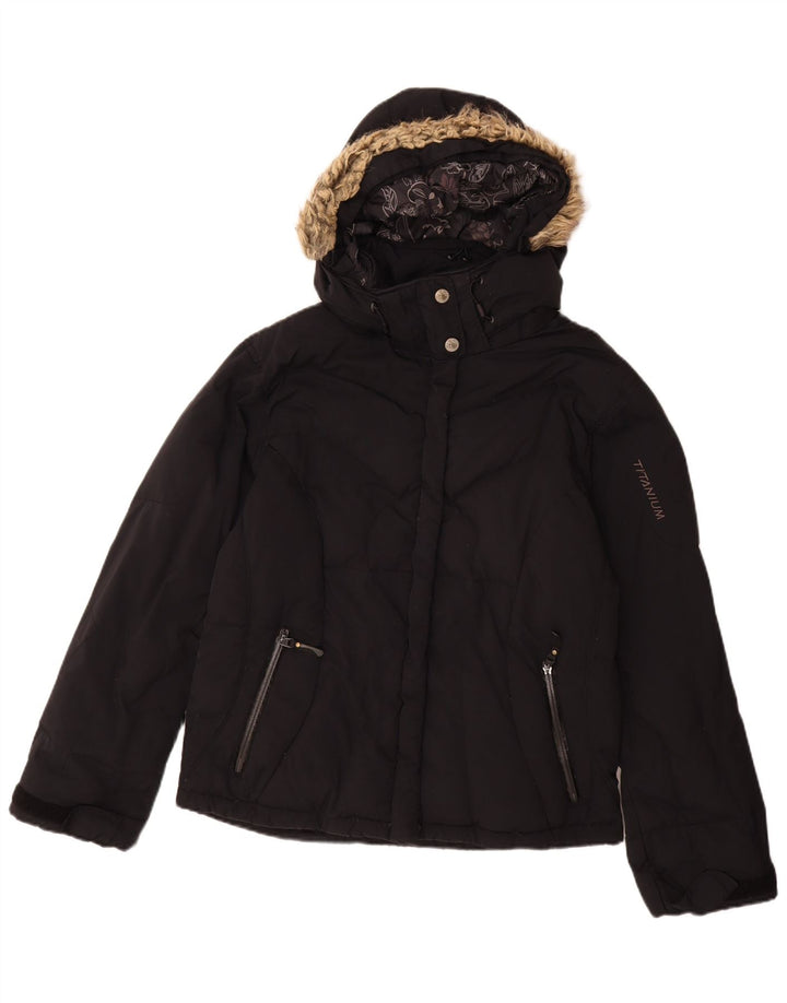 Columbia Veste matelassée à capuche pour femme UK 16 Large Noir Nylon