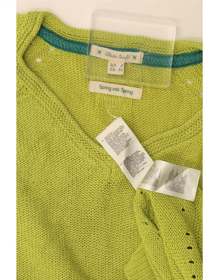 White Stuff Pull col V pour femme UK 8 Small Vert Coton