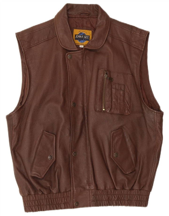 John F Gee Gilet en cuir pour homme UK 38 Marron moyen
