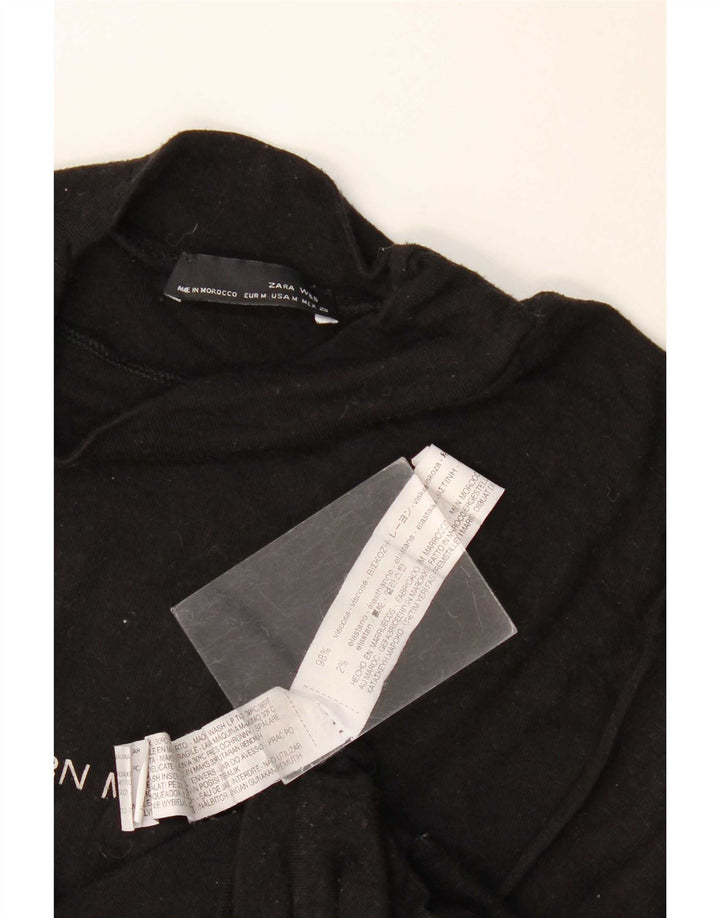 Zara Femme Haut Graphique Manches 3/4 UK 14 Medium Noir Viscose