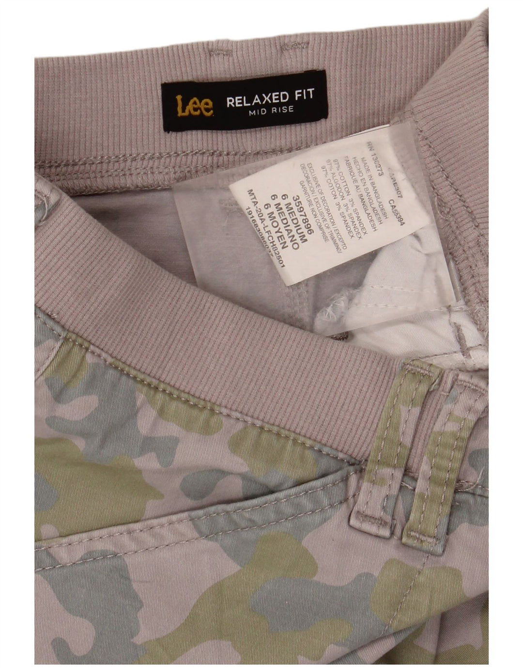 Lee Short cargo mi-hauteur pour femme US 6 Medium W30 Violet Camouflage Coton