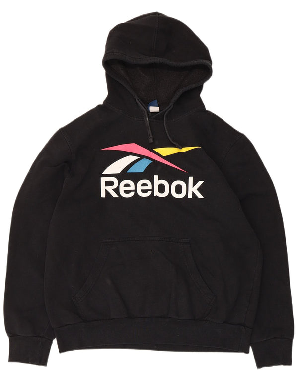 Reebok Pull à capuche graphique pour femme UK 16 Large Noir Coton