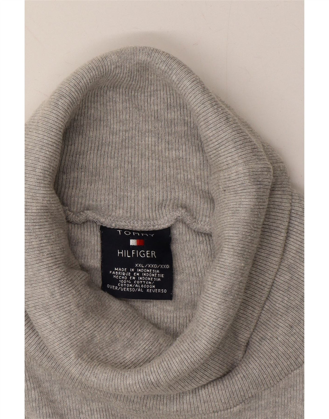 TOMMY HILFIGER Mens Roll Neck Jumper Sweater 2XL Grey Cotton Vintage Tommy Hilfiger and Second-Hand Tommy Hilfiger from Messina Hembry 