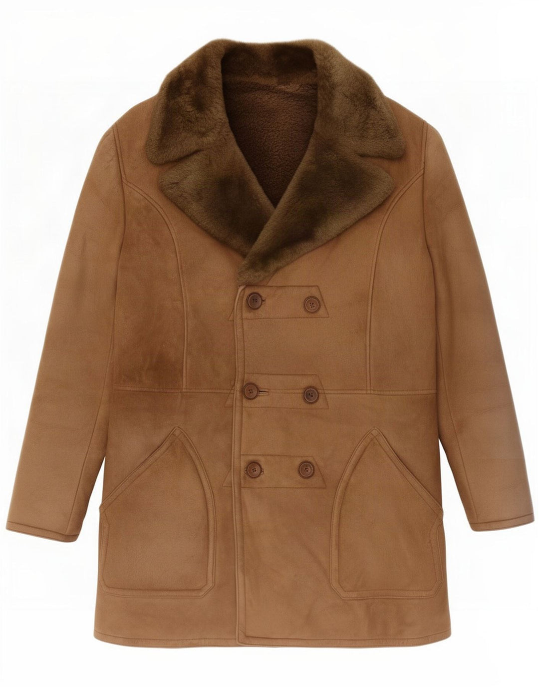 vintage Mens Shearling Double Breasted Coat UK 40 Grand Marron