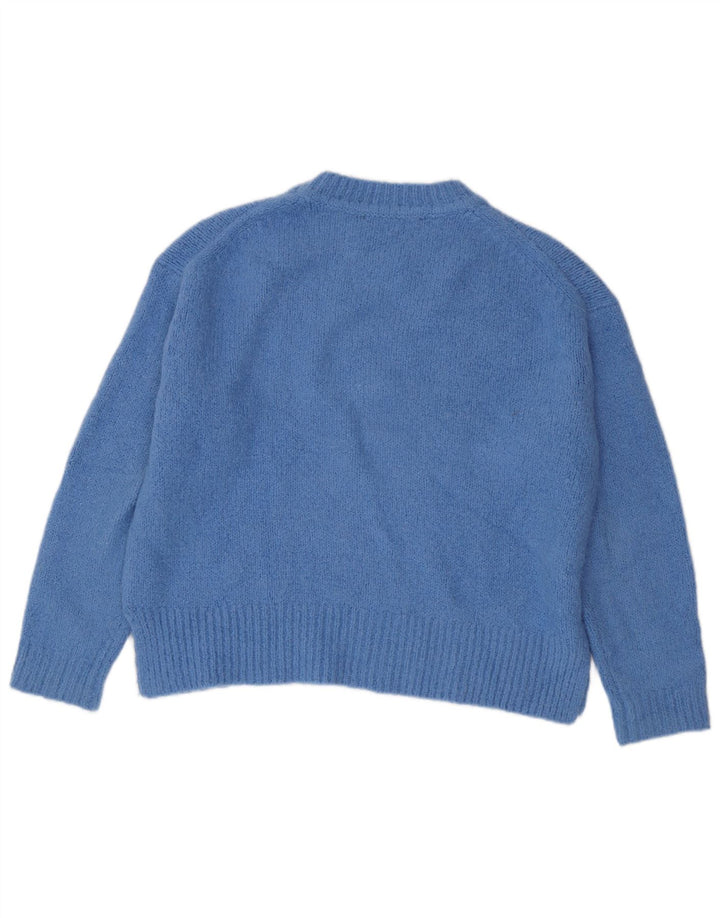 Zara Pull surdimensionné à col rond pour femme UK 14 Acrylique bleu moyen