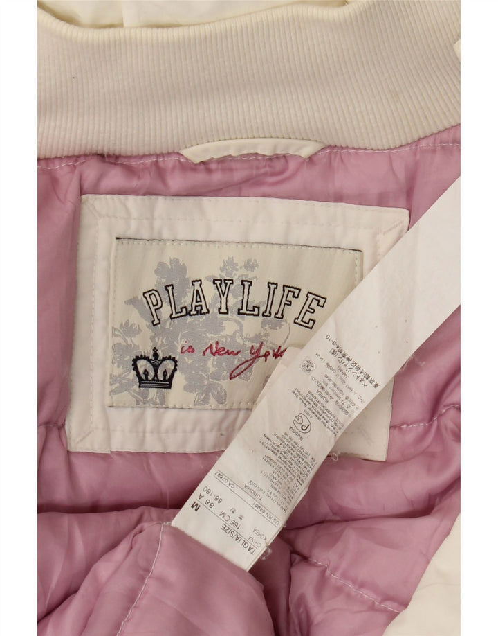 Playlife Manteau rembourré à capuche pour femme UK 14 en coton blanc moyen