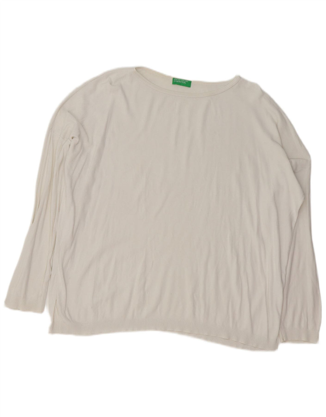 BENETTON Pull surdimensionné à col bateau pour femme UK 14 Blanc moyen