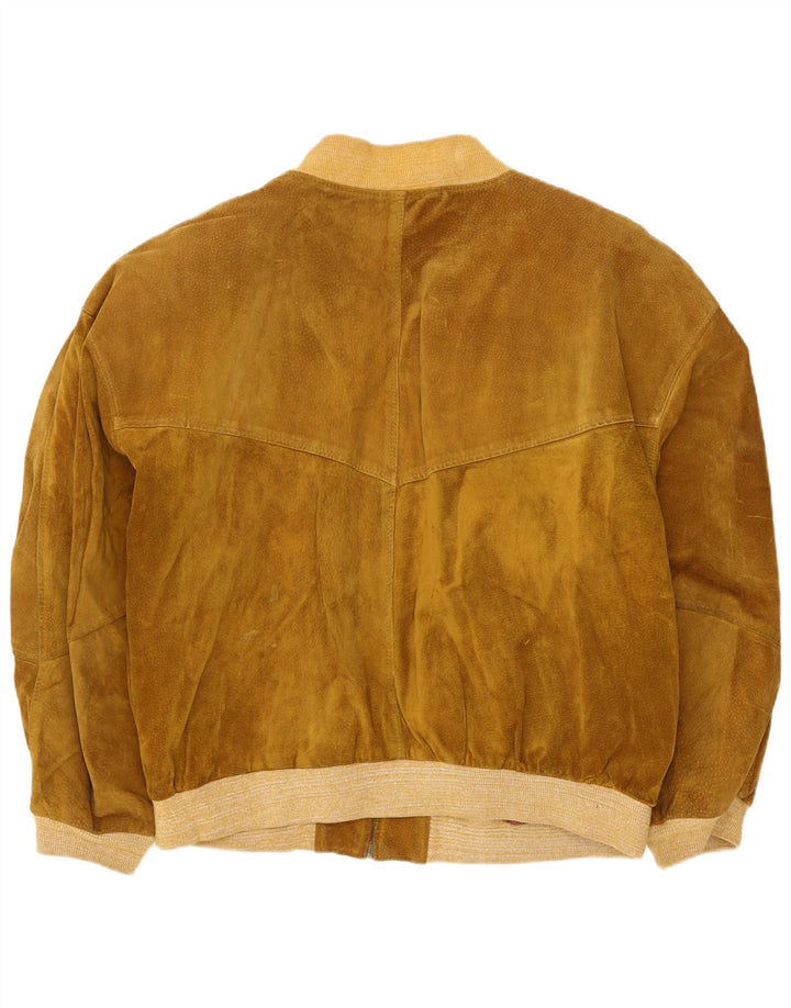 vintage Femme Veste Bomber En Daim Surdimensionnée IT 46 Grand Cuir Marron