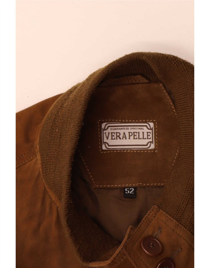 Veste Bomber En Daim Vintage Homme IT 52 XL Cuir Marron