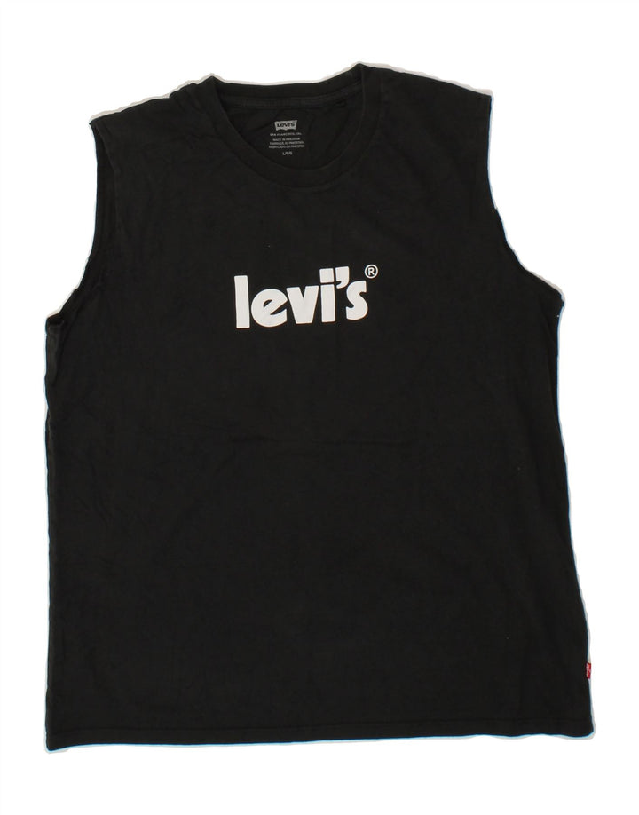 LEVI'S Womens Graphic Vest Top UK 16 Large Black Cotton Vintage Levi's and Second-Hand Levi's from Messina Hembry 