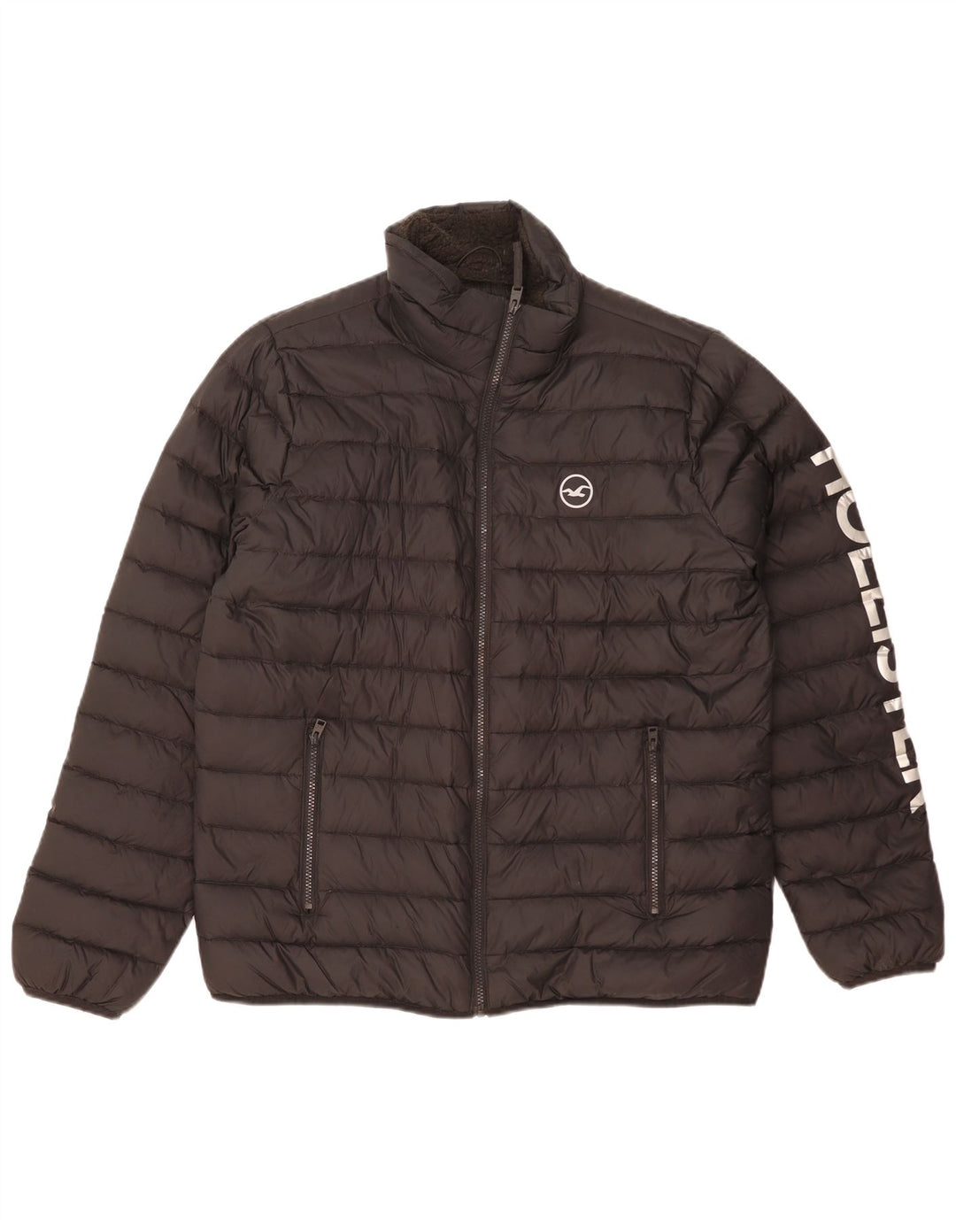 Hollister Veste matelassée graphique pour hommes UK 40 Large Noir