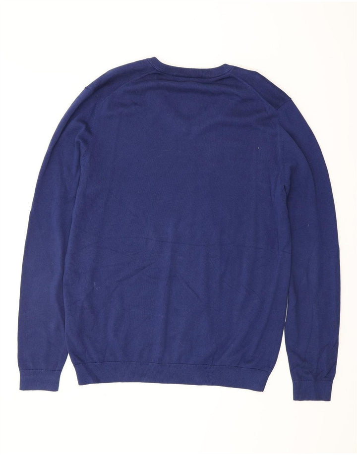 REISS Pull col V pour homme en coton bleu Taille L