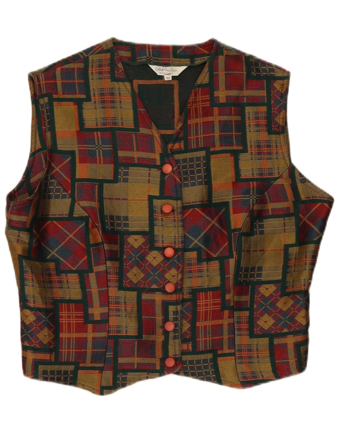 vintage Womens Crop Gilet UK 14 Moyen Multicolore Patchwork