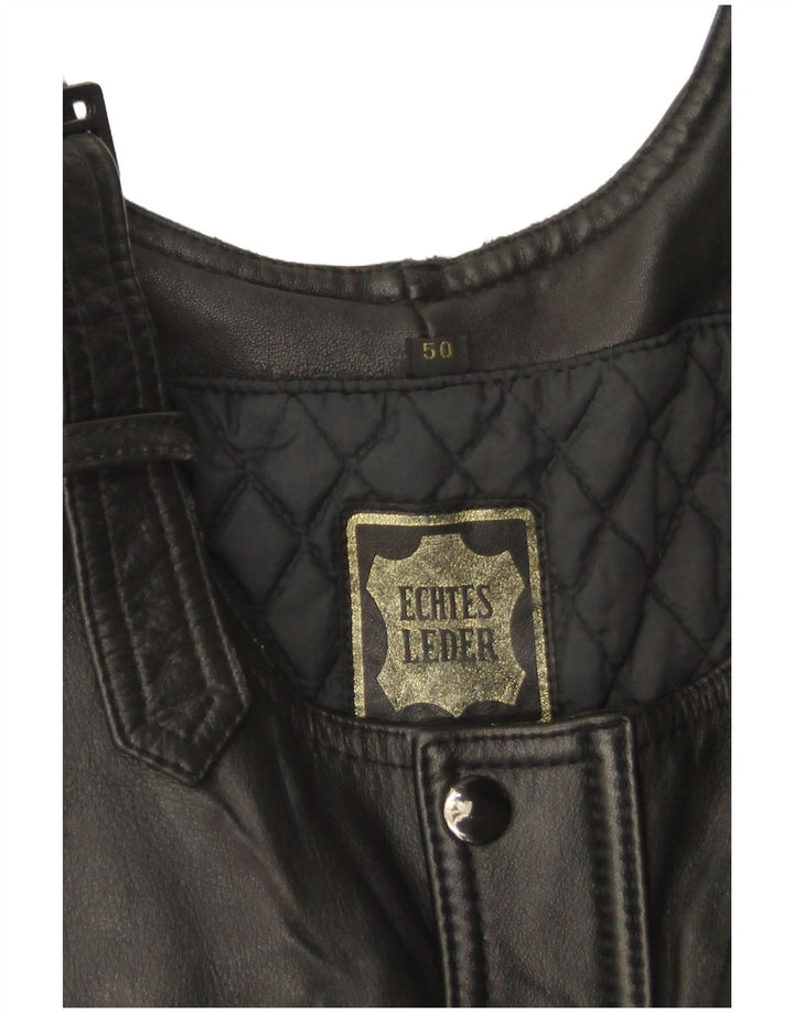 VINTAGE Combinaison en cuir sans manches femme UK 12 Cuir noir moyen