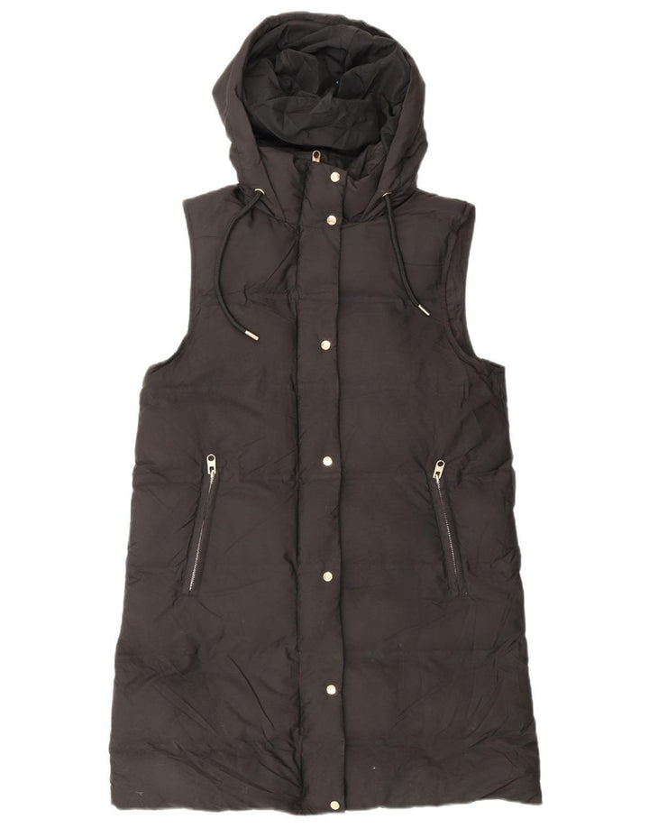 Zara Manteau rembourré sans manches à capuche pour femme UK 14 Polyester noir moyen