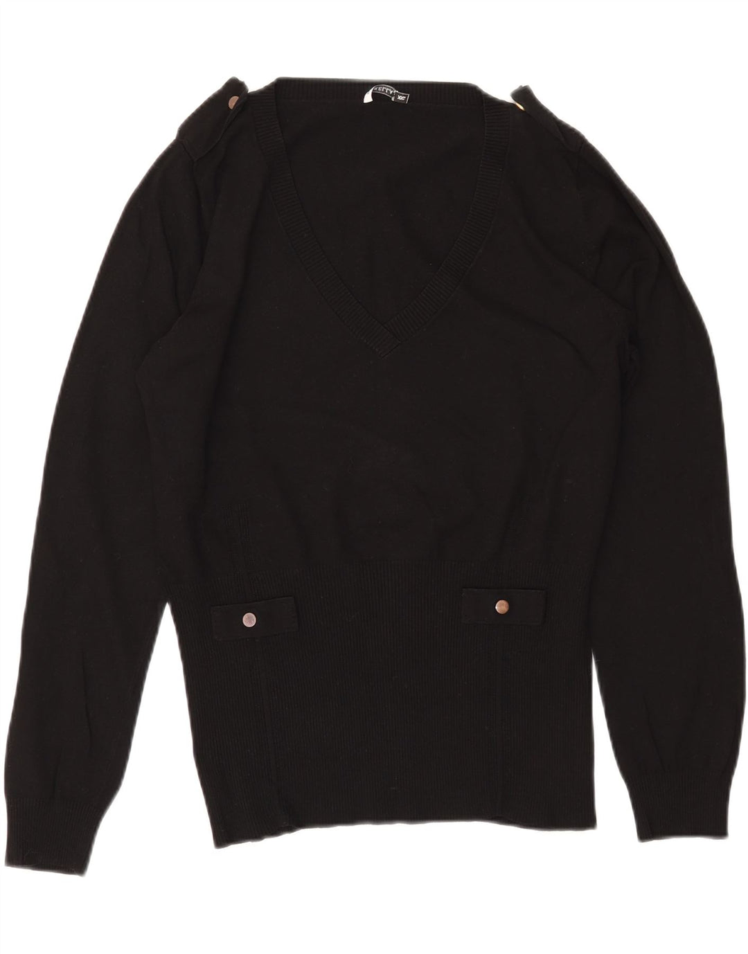 MARELLA Pull militaire col en V pour femme UK 20 2XL Noir Viscose