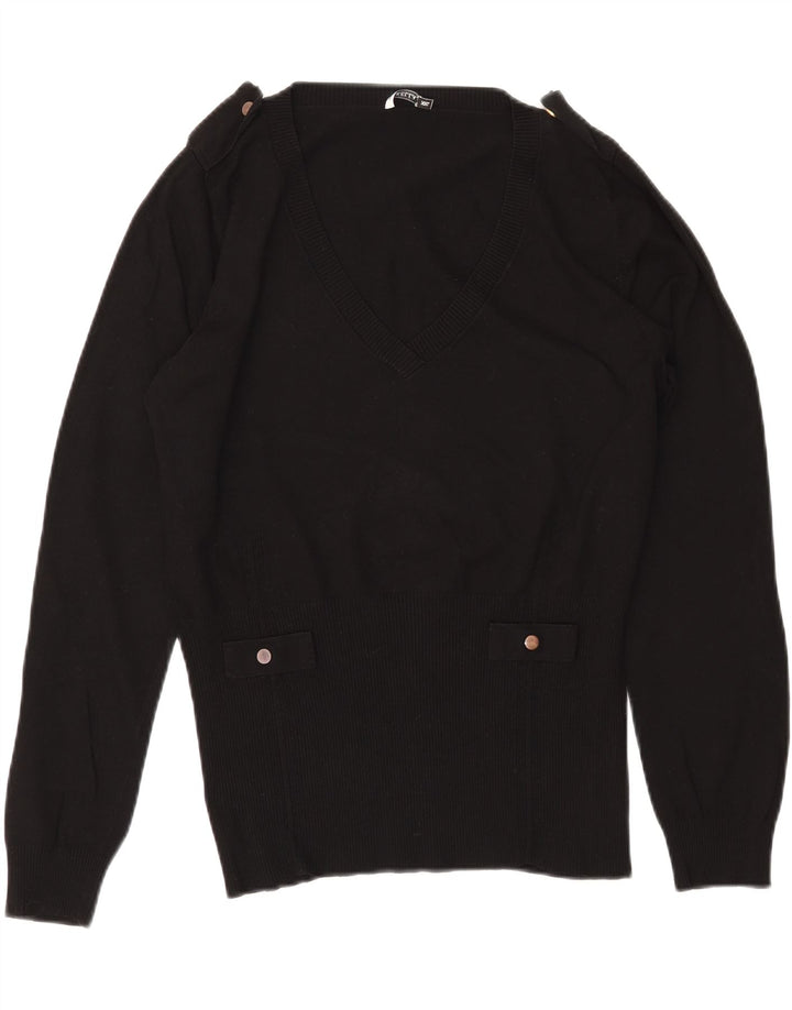 MARELLA Pull militaire col en V pour femme UK 20 2XL Noir Viscose