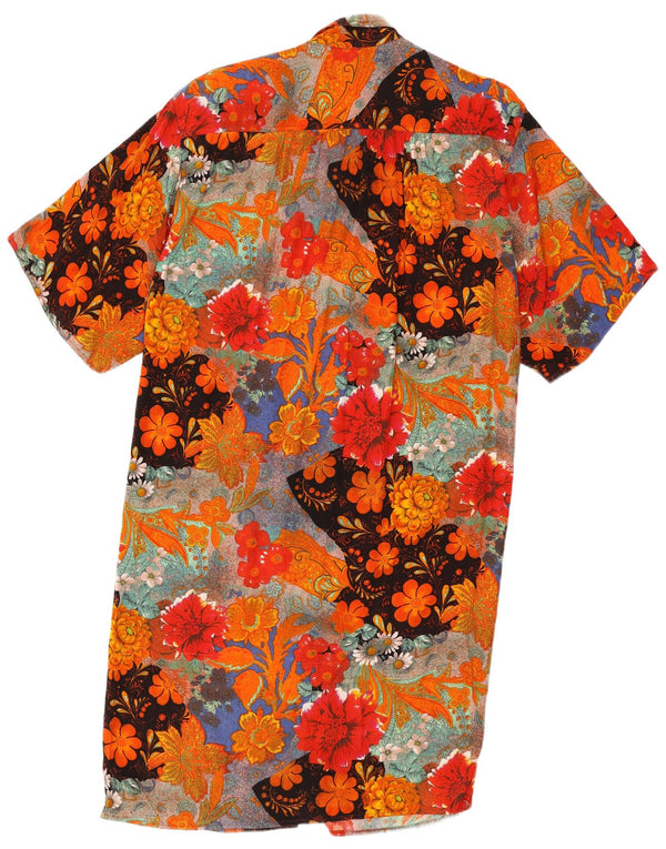 vintage Femmes Manches Courtes Robe Chemise UK 14 Moyen Multicolore Floral