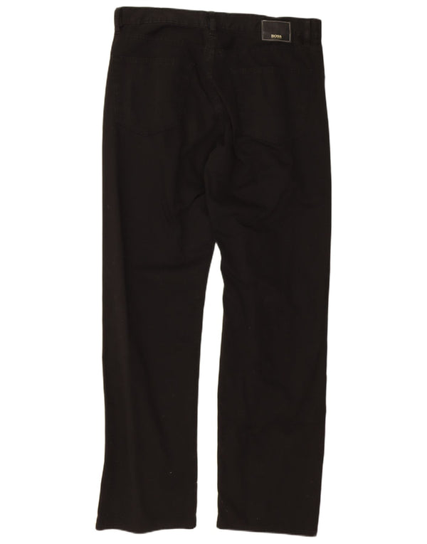 Hugo Boss Mens Straight Casual Trousers W36 L32 Black Cotton