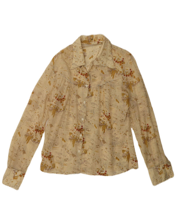 Vintage Womens Shirt Blouse UK 14 Medium Beige Floral
