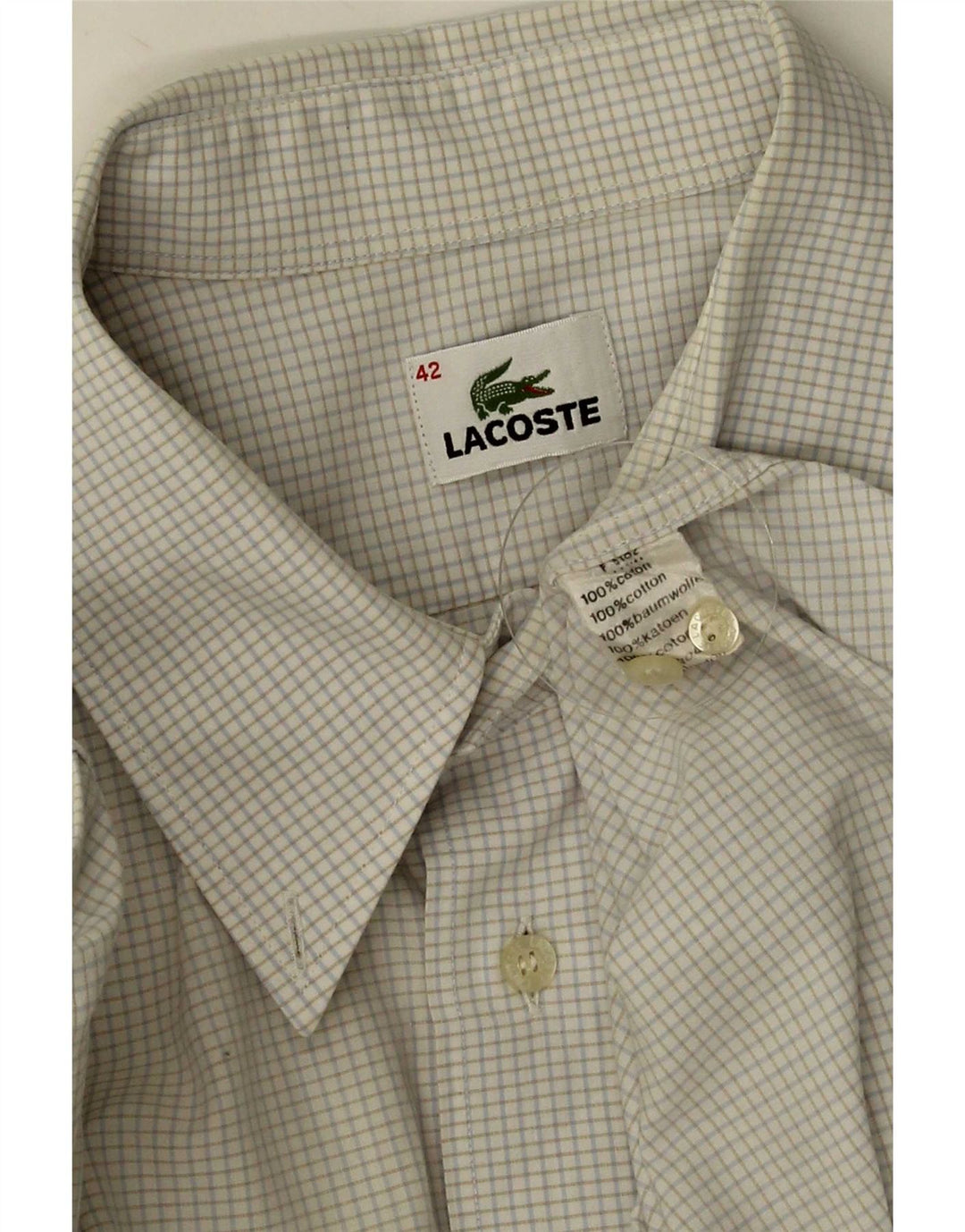 Lacoste Chemise à manches courtes pour homme Taille 42 Grand coton à carreaux blancs