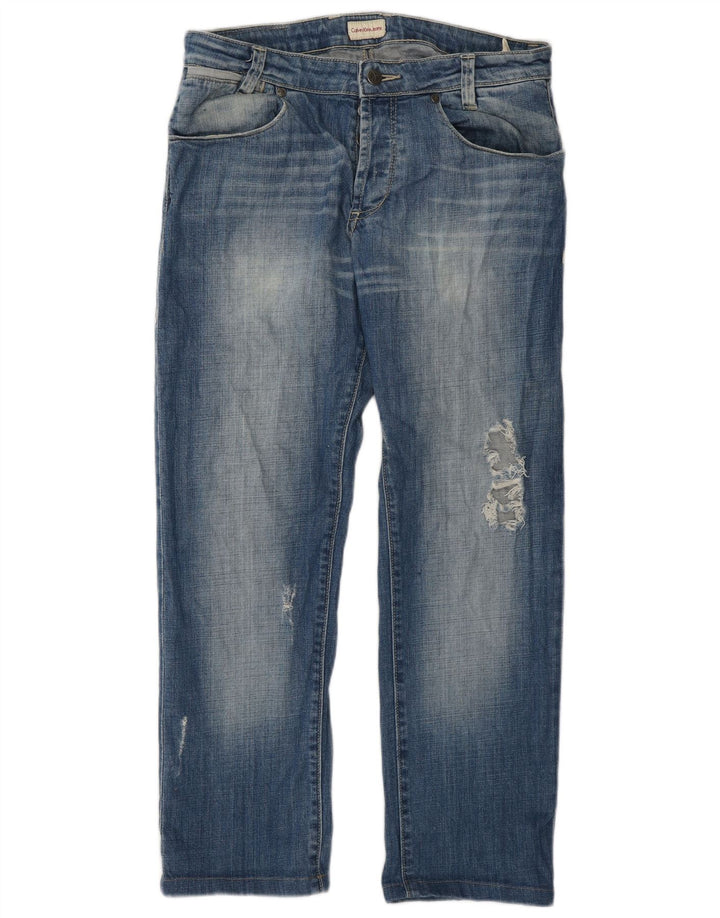 Calvin Klein Jean droit vieilli W32 L28 pour homme en coton bleu