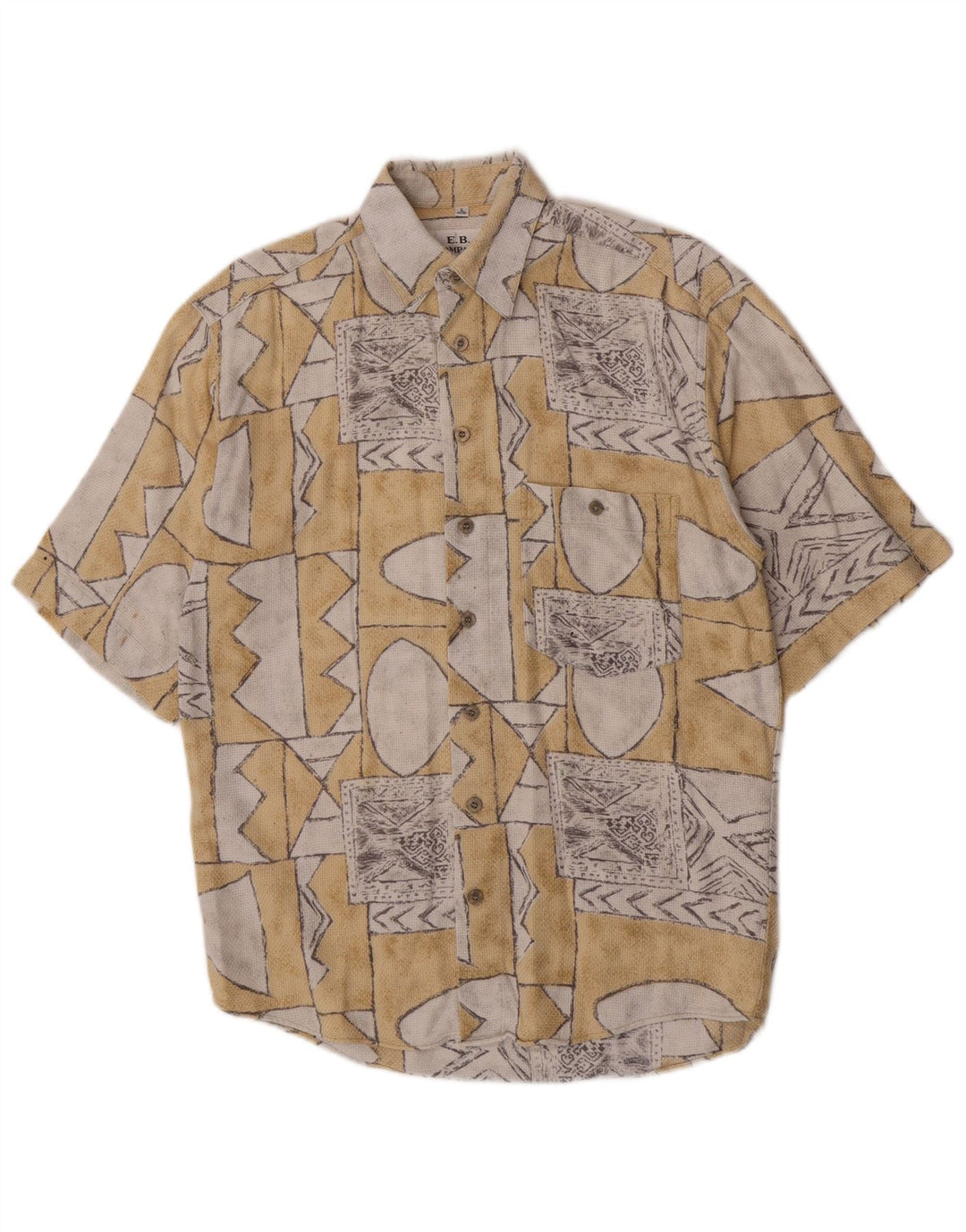 E.B. Company Chemise à manches courtes pour homme Taille 37/38 Petit Beige Géométrique