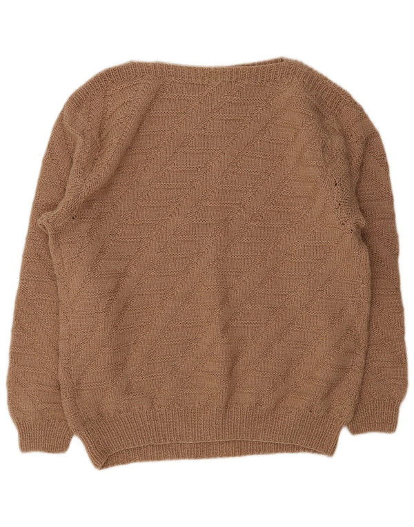 vintage Femmes Bateau Cou Jumper Pull UK 14 Grand Brun