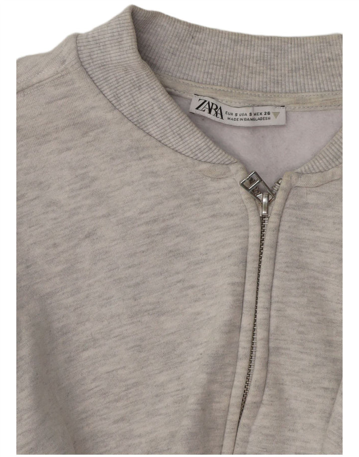 ZARA Womens Oversized Tracksuit Top Jacket UK 10 Small Grey Cotton